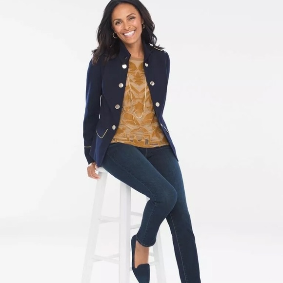 Chico's Navy Blue Military Jacket Gold Button |h20 - Picture 2 of 13